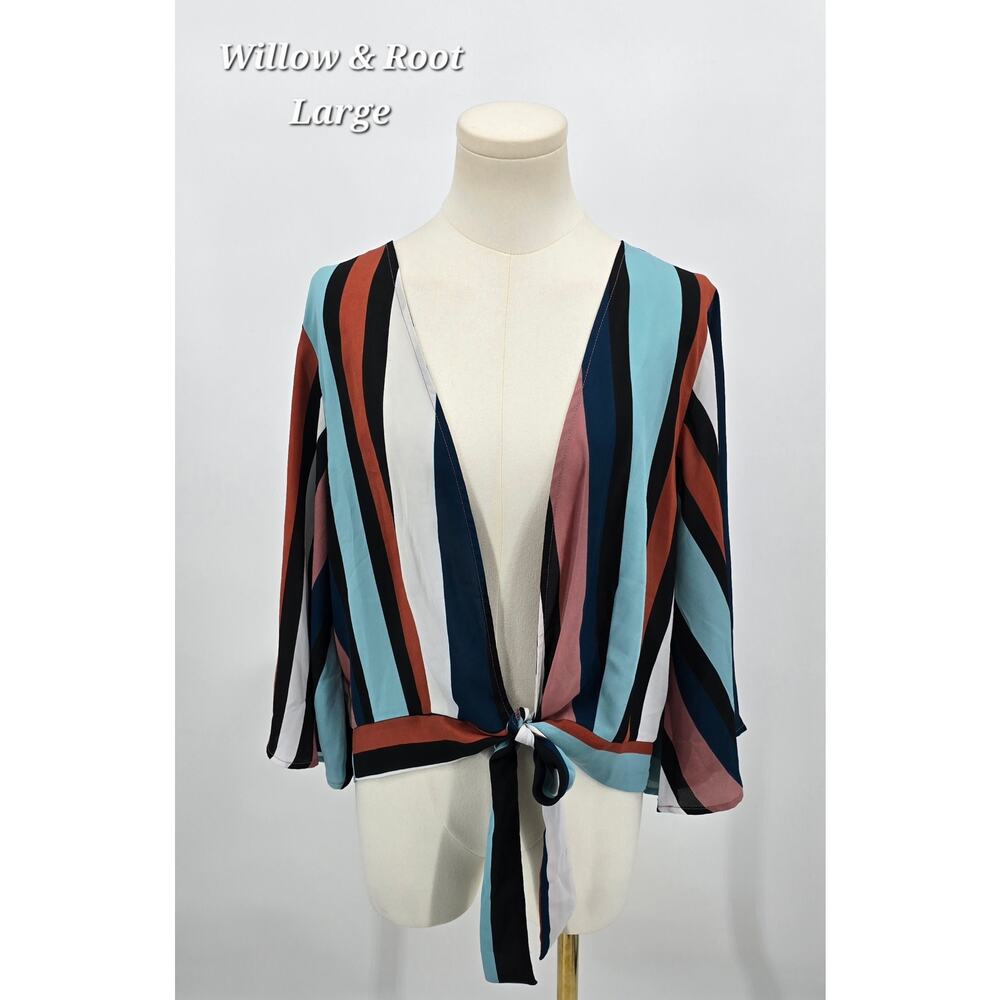 Willow & Root Modern Indie Boho Festival‎ Western Striped Chiffon Tie-Front Top